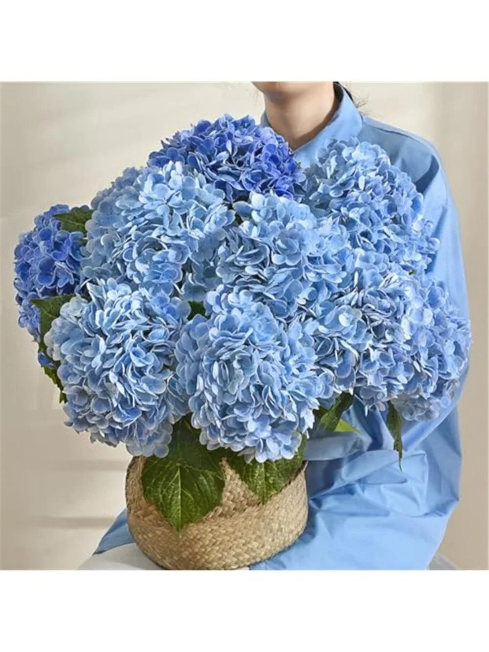 Artificial Hydrangea Flowers Blue Faux Floral Bouquet Wedding Home Decor